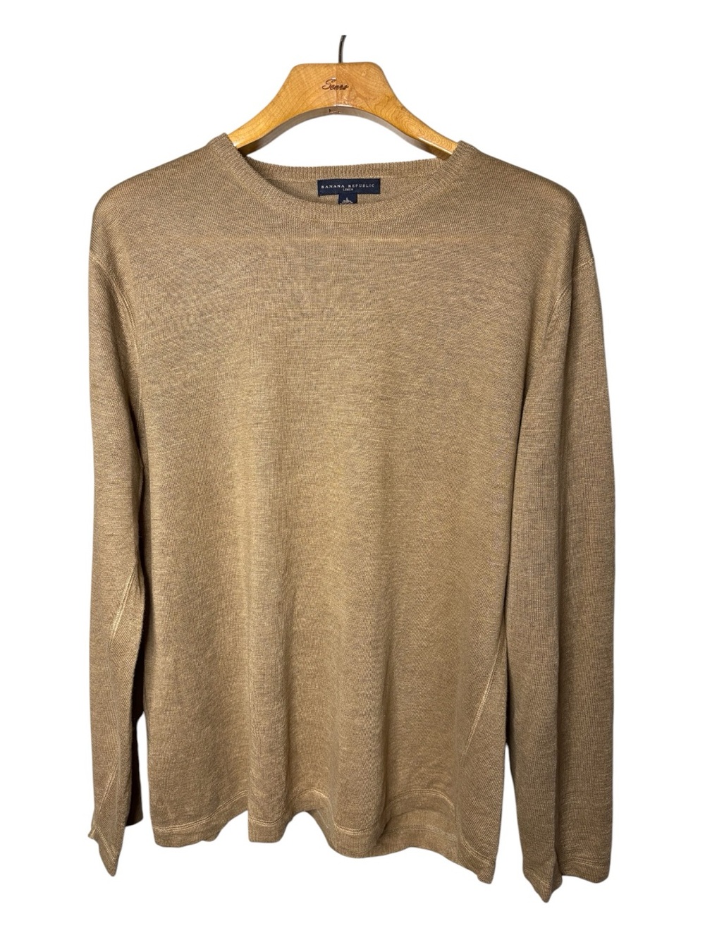 Banana Republic 100% Linen Sweater Men’s L Midweight Light Brown Crew Neck